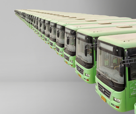 A second-hand 8-meter left-hand drive green diesel bus